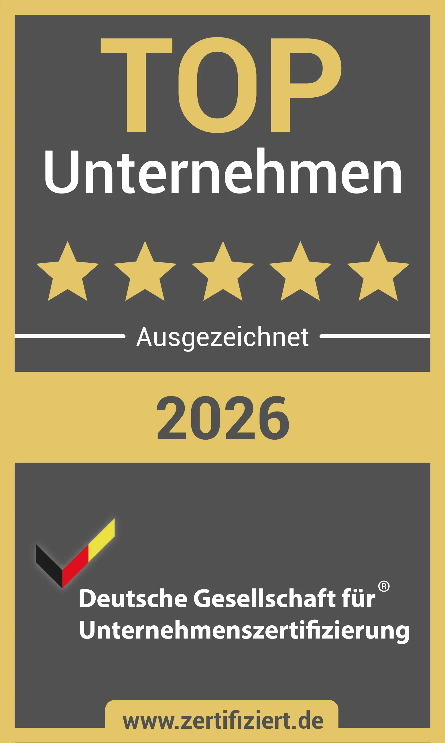 Auszeichnung TOP-Unternehmen 2026 - Deutsche Gesellschaft für Unternehmenszertifizierung